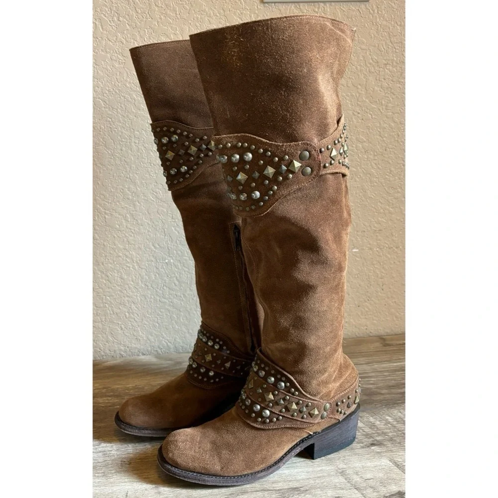 Anthropologie Cordani Five Worlds Above Knee Suede Leather Boots